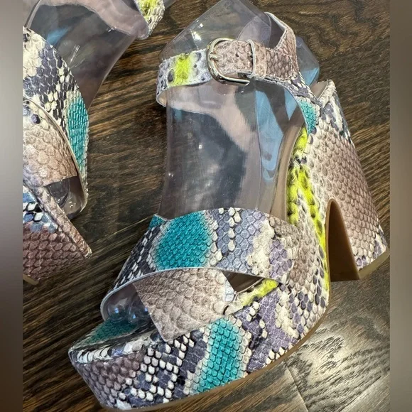 Kate Spade Grace snakeskin platform sandal heel summer size 7.5 - Picture 7 of 10